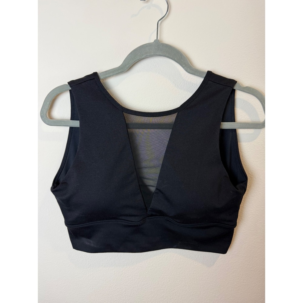 Senita Athletics Black Mesh V-Neck Sports Bra Medium Support Women Large